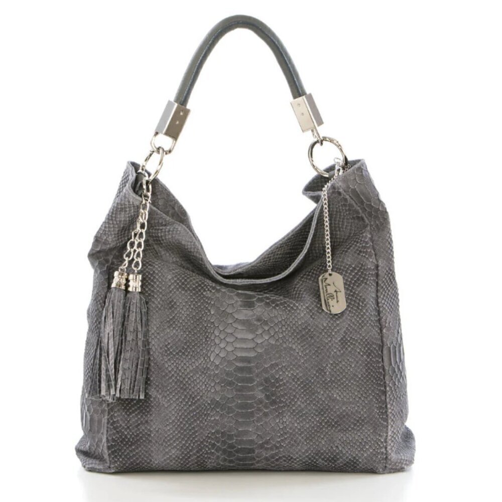 NWT Anna Morellini Rosallia Gray Leather Shopper Purse - Picture 2 of 16